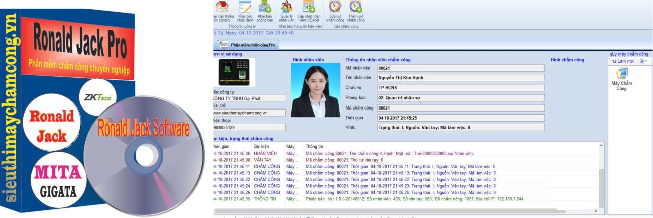 phần mềm máy chấm công ronald jack fa110